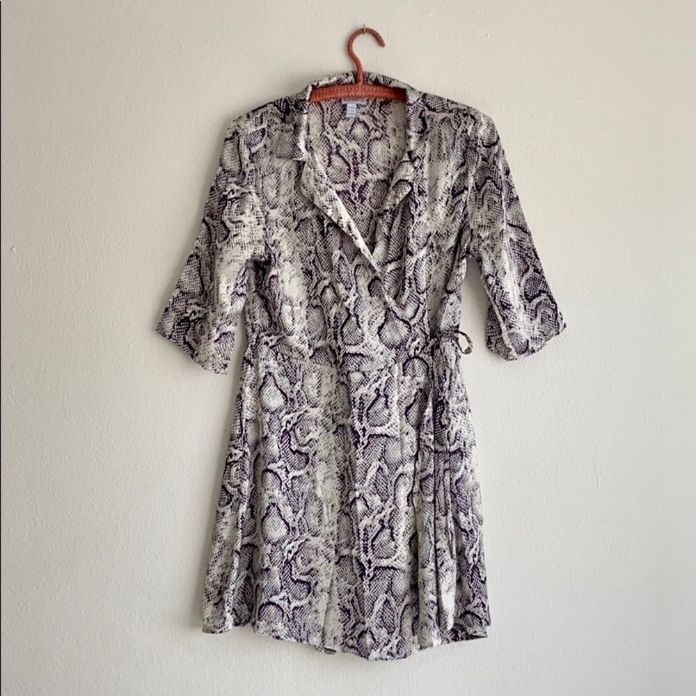 Snakeskin Printed Silky Wrap Mini Dress